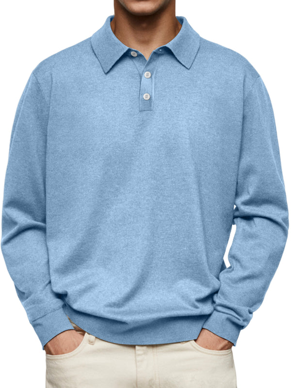 Men's Casual and Comfortable Solid Color Lapel Long Sleeve Sweatshirt