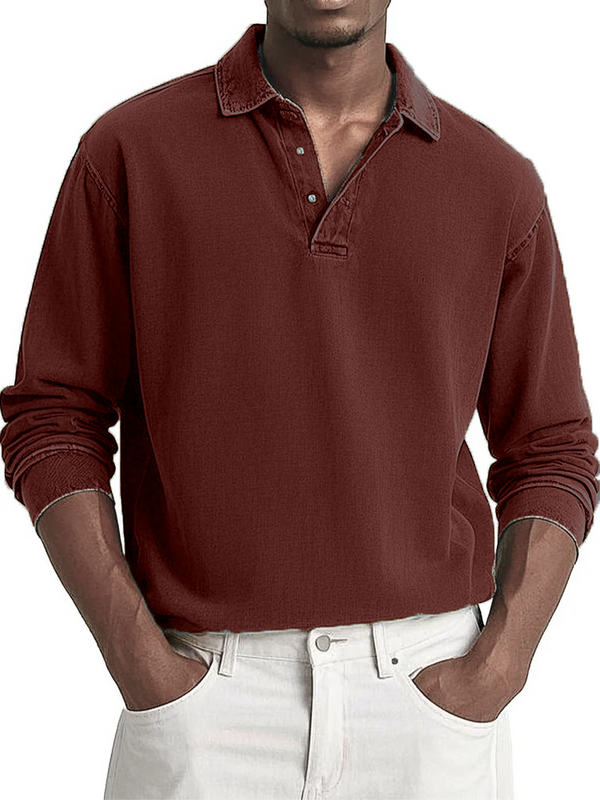 Men's Fashion Casual Retro Distressed Lapel Long-sleeved Polo Shirt