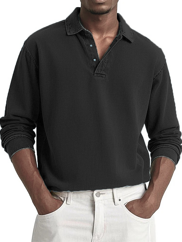 Men's Fashion Casual Retro Distressed Lapel Long-sleeved Polo Shirt