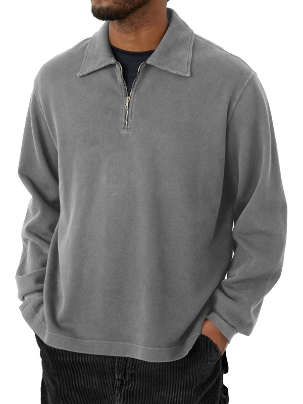 Men's Casual Half Zip Lapel Solid Color Long Sleeve Sweatshirt