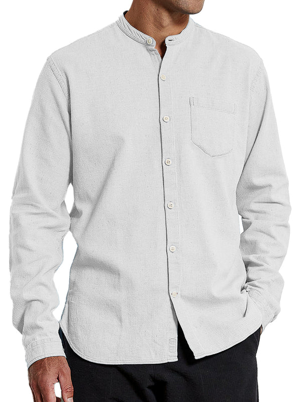 Men's Fashion Casual Stand-up Collar Pocket Long-sleeved Shirt