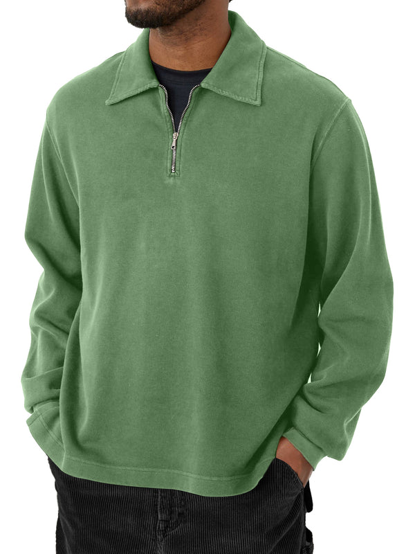 Men's Casual Half Zip Lapel Solid Color Long Sleeve Sweatshirt