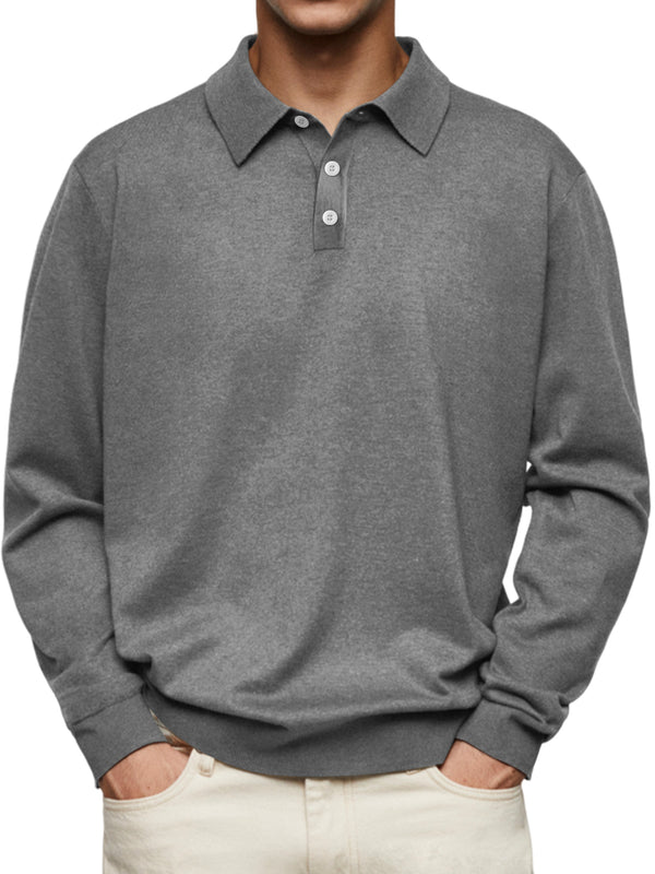 Men's Casual and Comfortable Solid Color Lapel Long Sleeve Sweatshirt