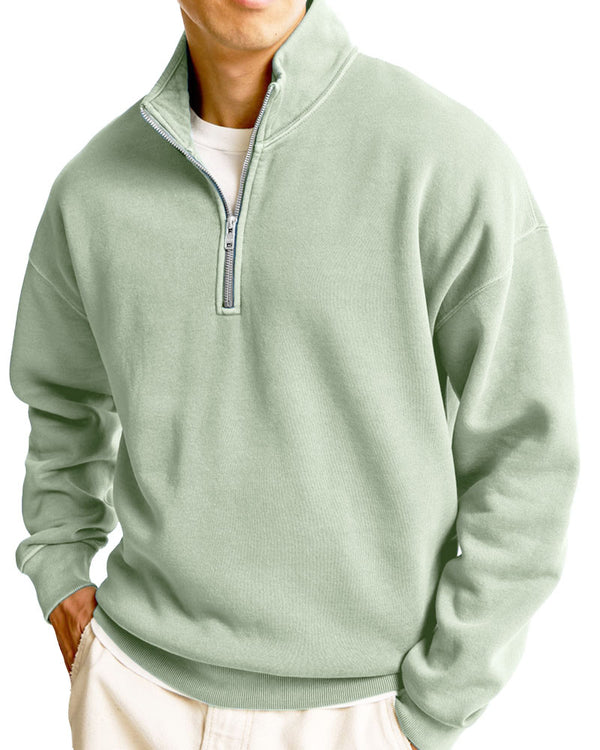 Men's Fashionable Casual Half Zip Stand Collar Long Sleeved Sweatshirt