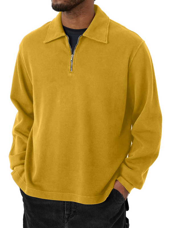 Men's Casual Half Zip Lapel Solid Color Long Sleeve Sweatshirt