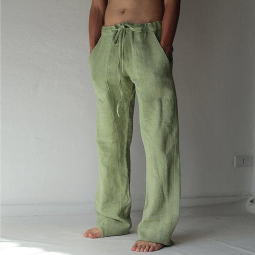 Loose Fit Leisure Trousers Solid Color Linen Straight Pants Long Pants