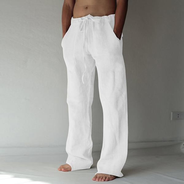 Loose Fit Leisure Trousers Solid Color Linen Straight Pants Long Pants