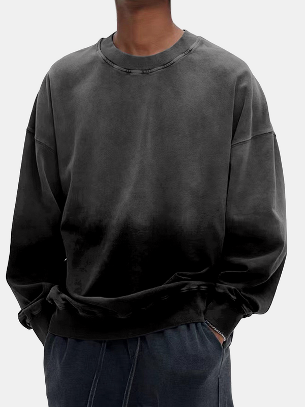 Men's Washed Gradient Long Sleeved Round Neck Sweatshirt