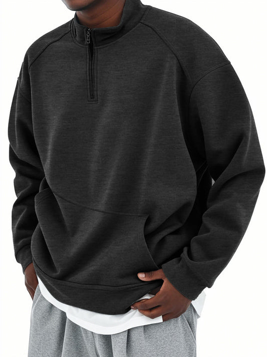 Men's Stand Collar Half Zip Long Sleeve Sweatshirt With Pockets