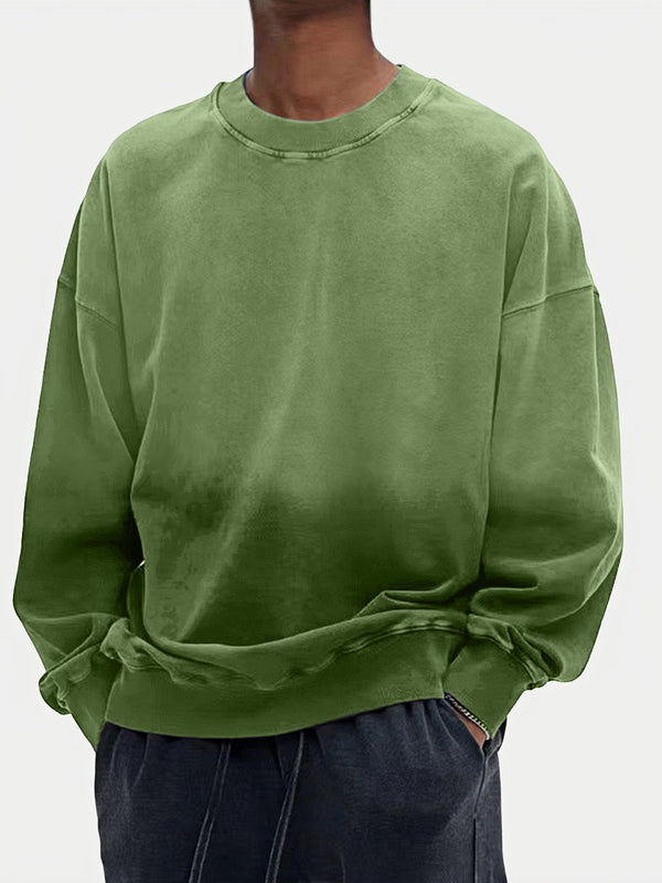 Men's Washed Gradient Long Sleeved Round Neck Sweatshirt