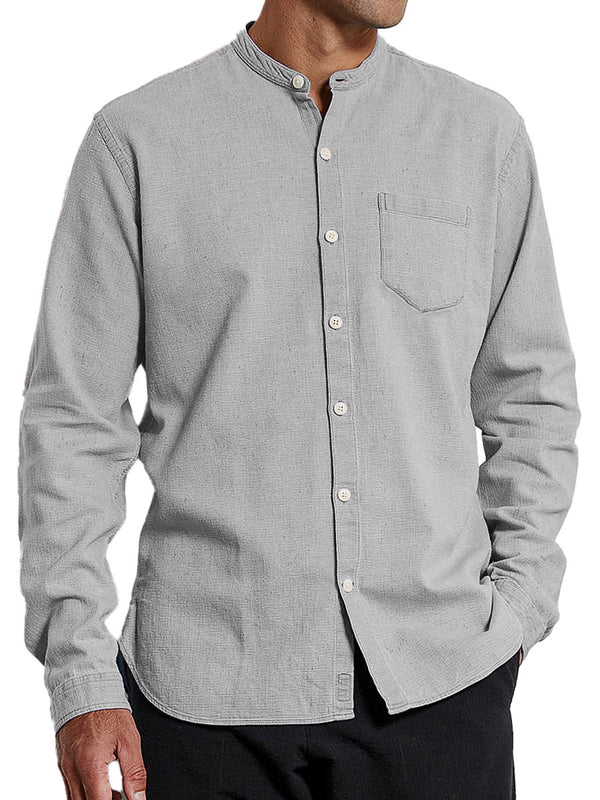 Men's Fashion Casual Stand-up Collar Pocket Long-sleeved Shirt