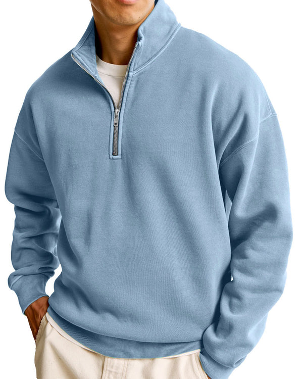 Men's Fashionable Casual Half Zip Stand Collar Long Sleeved Sweatshirt