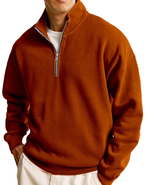 Men's Fashionable Casual Half Zip Stand Collar Long Sleeved Sweatshirt