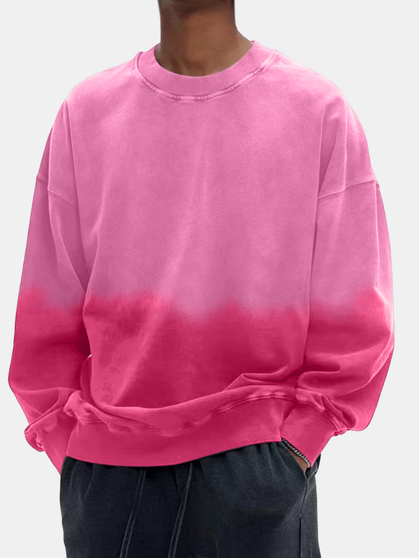 Men's Washed Gradient Long Sleeved Round Neck Sweatshirt