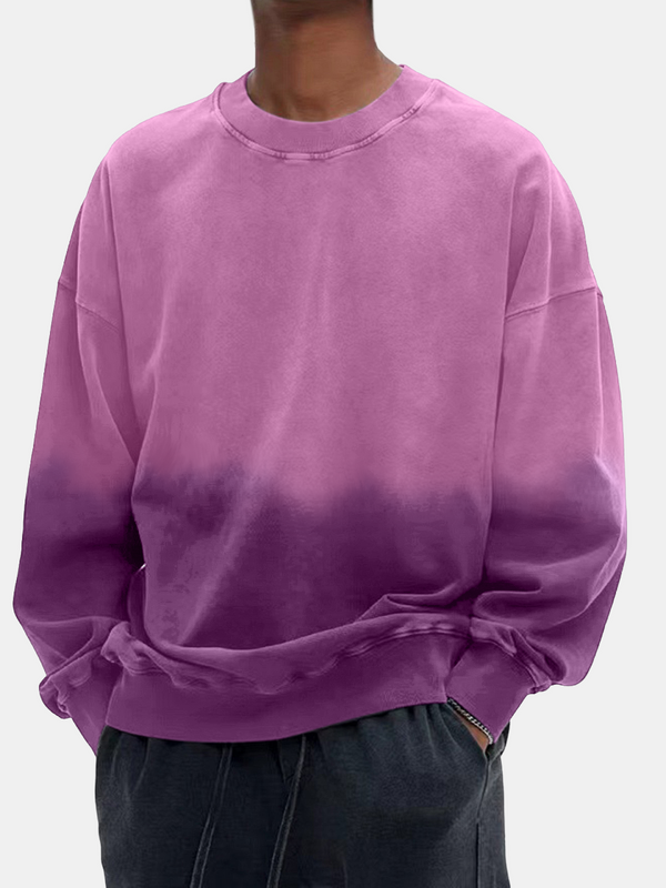 Men's Washed Gradient Long Sleeved Round Neck Sweatshirt