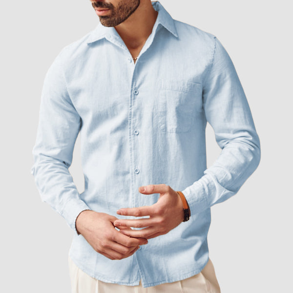 Men's Casual Cotton Linen Pocket Shirt