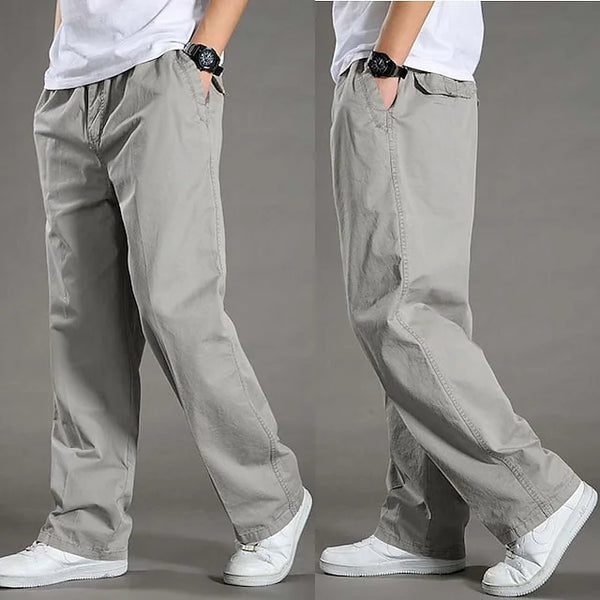 Men's Cargo Elastic Waist Straight Leg Plain Outdoor Pants