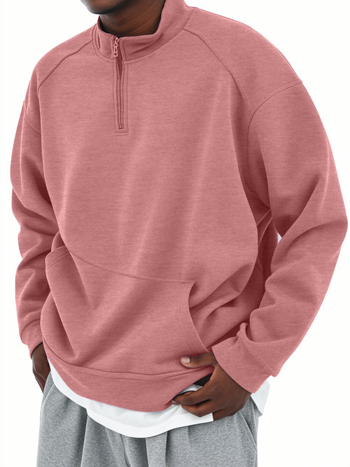 Men's Stand Collar Half Zip Long Sleeve Sweatshirt With Pockets